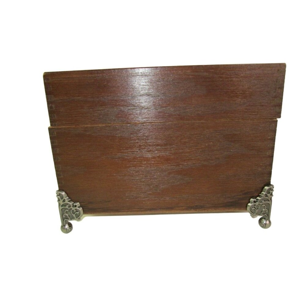 Wooden Colonial Dovetail Box Dresser Trinket Recipe Footed Silver Feet 8.5"